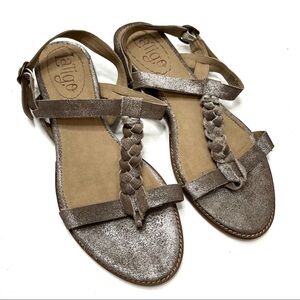 Anthropologie Latigo Metallic T-Strap Leather Sandals